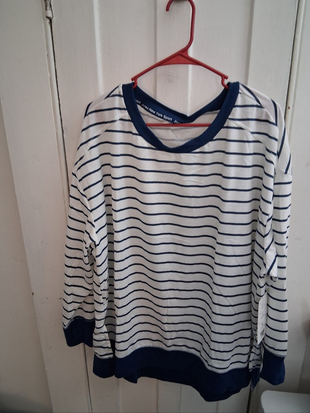 Jones New York Sport Plus Size Long Sleeve Top Navy/White Striped 3X